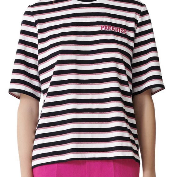 Maje Tiffany Back-Zip Metallic-Stripe Tee - Picture 2 of 10